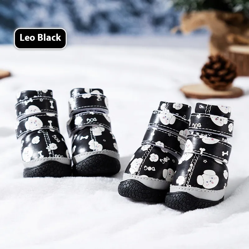Fleece-lined Thick Non-slip Wear-resistant Lambswool Pet Cotton Shoes - Black