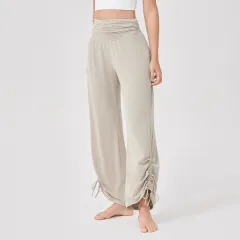Women's Yoga High Waist Loose Wide Leg Pants Draping Soft And Breathable - Almond Color-S - View 1