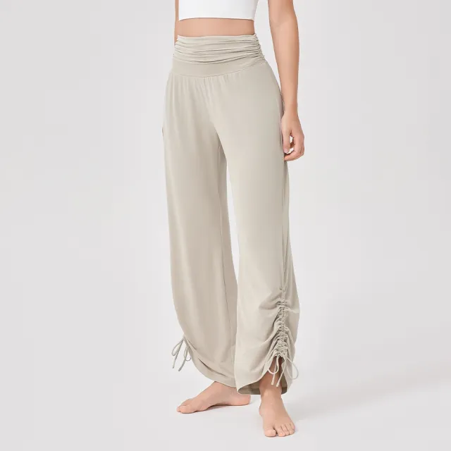 Women's Yoga High Waist Loose Wide Leg Pants Draping Soft And Breathable Almond Color S - Shop at LoveMi