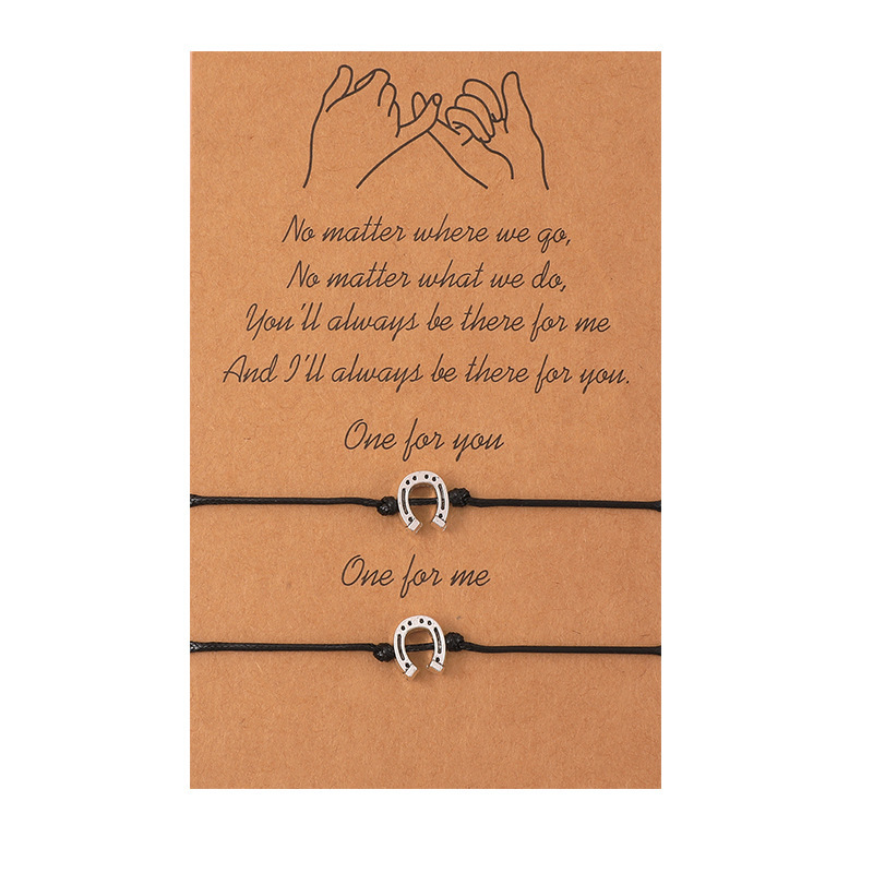 Simple Alloy Sun And Moon Wax Wire Weaving Adjustable Card Lovers Bracelet