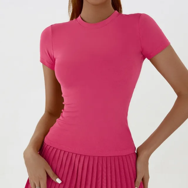 Quick drying Inner Outdoor Sports Fitness Shoulder T shirt Slim Top For Women Summer Red - Shop at LoveMi