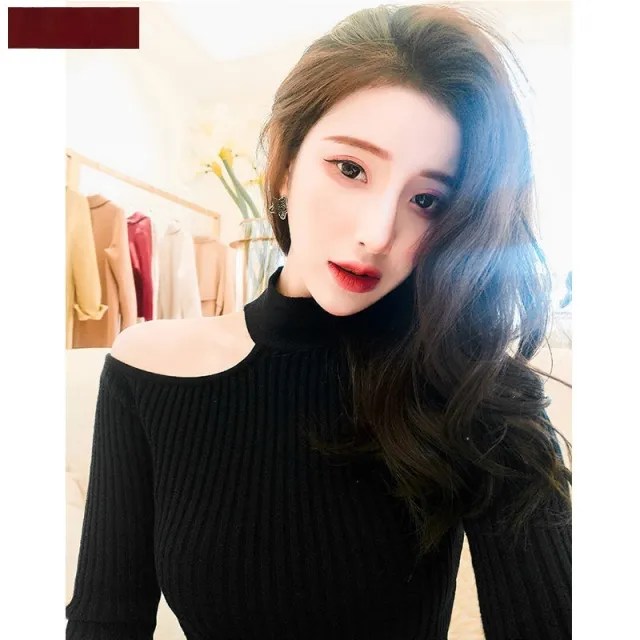 Women's Stand up Base Shirt Slim Fit Small Figure Frosted Sweater Black - Shop at LoveMi