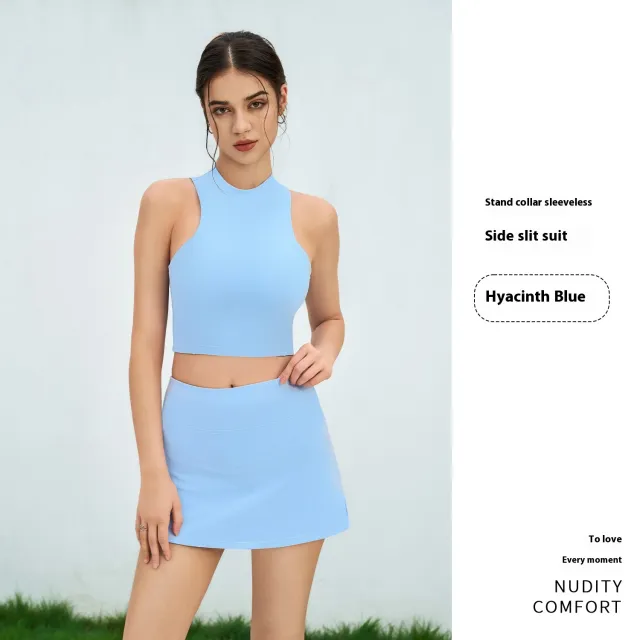 New Summer Quick drying Sleeveless A Line Skirt Suit Blue - Shop at LoveMi