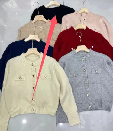 Heart Buckle Cable knit Sweater Coat For Women Autumn Black - Shop at LoveMi