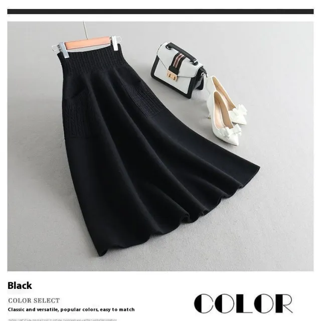 Mid length Fall Winter Skirt Women's Knitted Bud Skirt Double Pockets Black - Shop at LoveMi