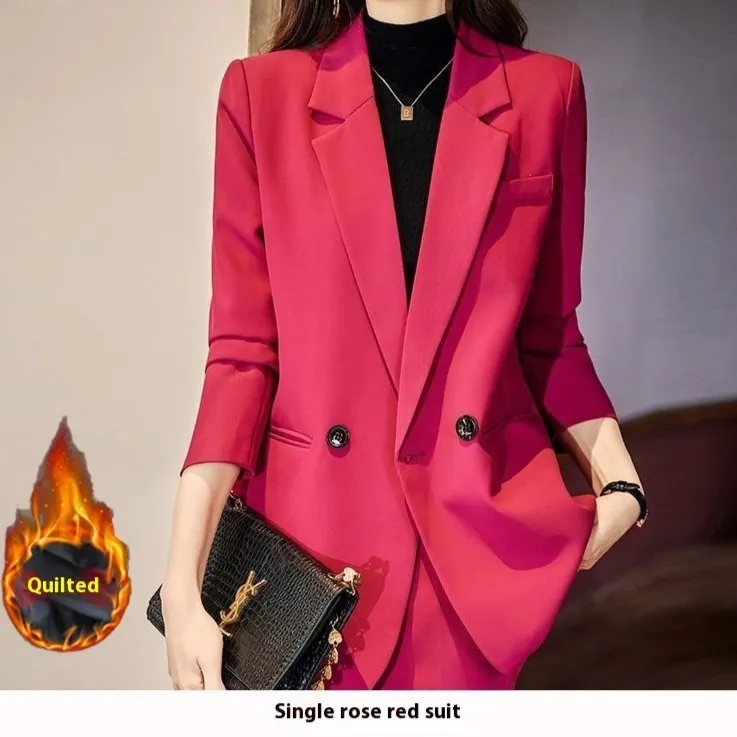 Black Quilted Suit Jacket Women's Business Wear Popular Internet Celebrity Suit - Red Quilted