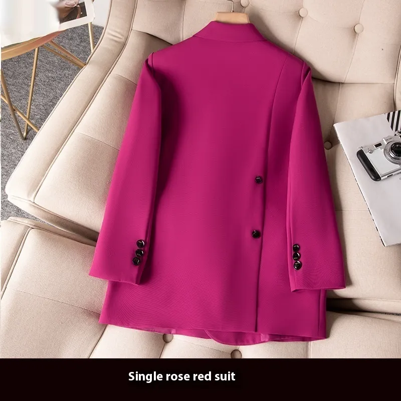 Black Quilted Suit Jacket Women's Business Wear Popular Internet Celebrity Suit - Rose Red