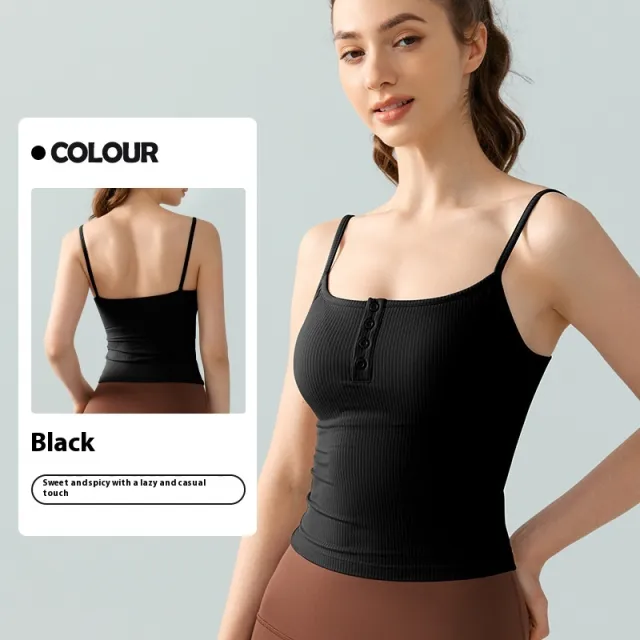 Sexy Square neck Spaghetti Strap Yoga Vest With Chest Pad Black - Shop at LoveMi