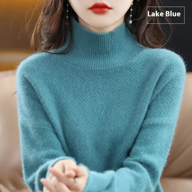 Mink Sweater Women's Half Turtleneck Loose Thick Short Lake Blue - Shop at LoveMi