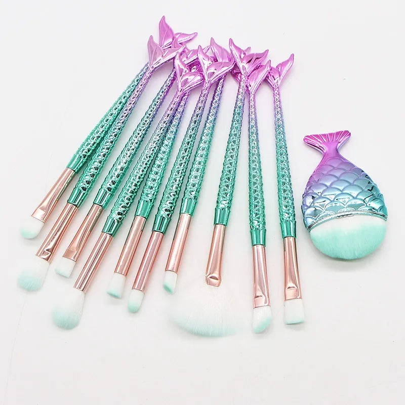 10 Mermaid Makeup Brushes Suit Beauty Tools Product Makeup Brushes Combination - Fresh Blue Mini Small