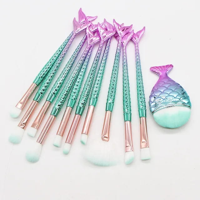 10 Mermaid Makeup Brushes Suit Beauty Tools Product Makeup Brushes Combination Fresh Blue Mini Small - Shop at LoveMi
