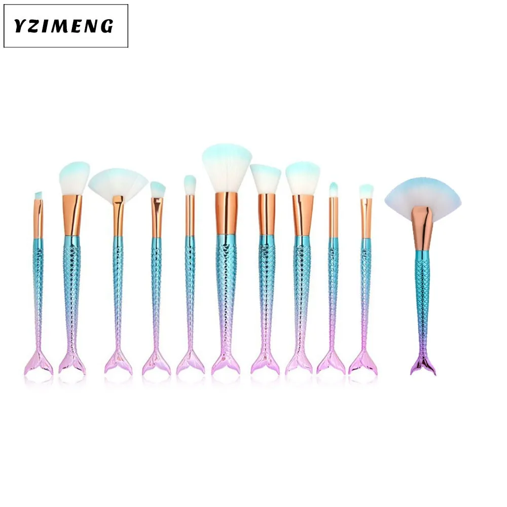 10 Mermaid Makeup Brushes Suit Beauty Tools Product Makeup Brushes Combination - Fresh Blue
