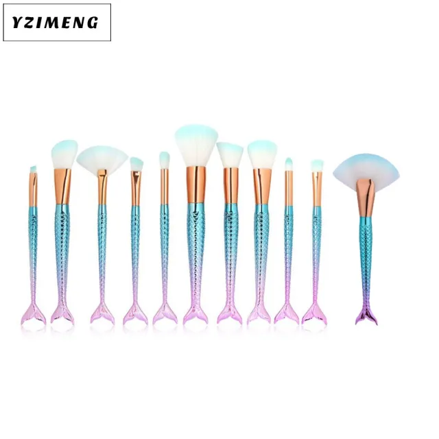 10 Mermaid Makeup Brushes Suit Beauty Tools Product Makeup Brushes Combination Fresh Blue - Shop at LoveMi