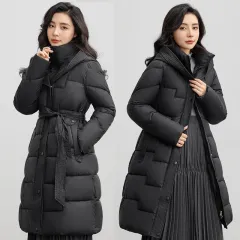 Women's Winter New Waist Trimming Fashion Mid-length Hooded Below-the-knee Coat - Black - View 1