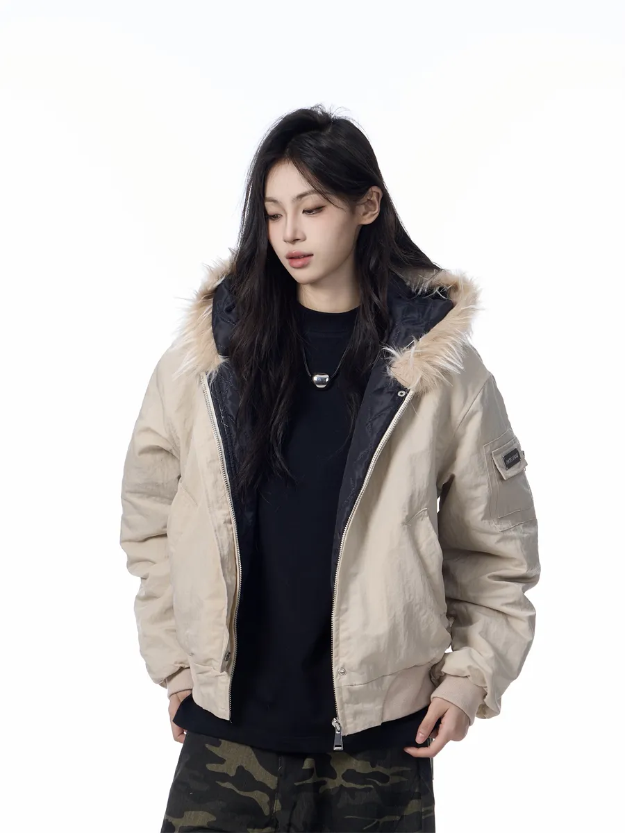 Solid Color Simple Fur Collar Jacket Women's Retro Casual Thickening Short All-match Coat - Khaki
