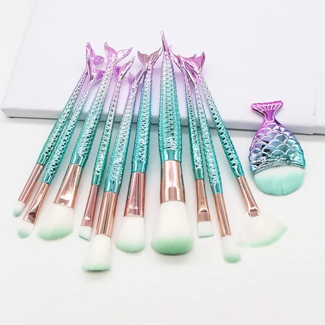10 Mermaid Makeup Brushes Suit Beauty Tools Product Makeup Brushes Combination Fresh Blue Mini - Shop at LoveMi