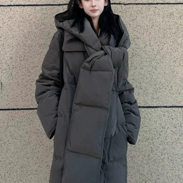 Detachable Hat Turtleneck Lengthened Down Cotton Jacket Coat