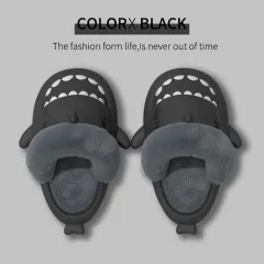 Winter Shark Slippers Detachable Warm Fuzzy Slippers Bedroom House Shoes Women - Grey - View 1