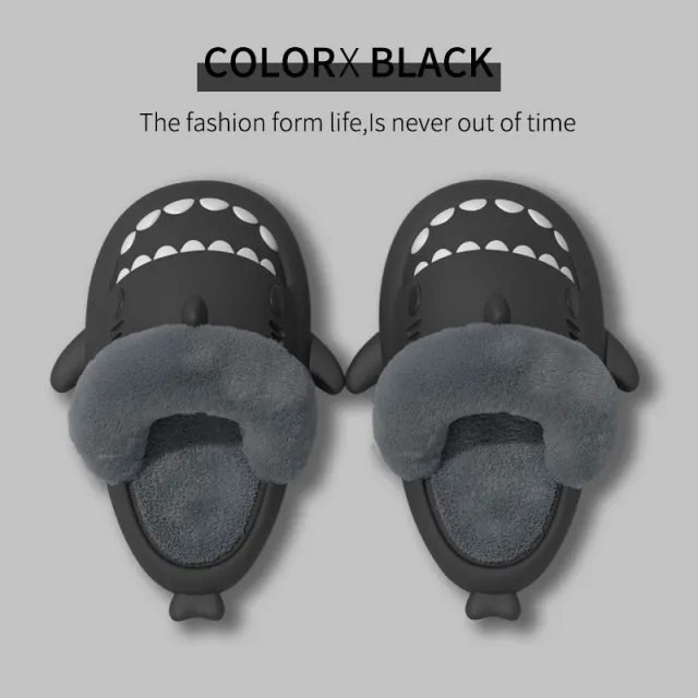 Winter Shark Slippers Detachable Warm Fuzzy Slippers Bedroom House Shoes Women Grey - Shop at LoveMi
