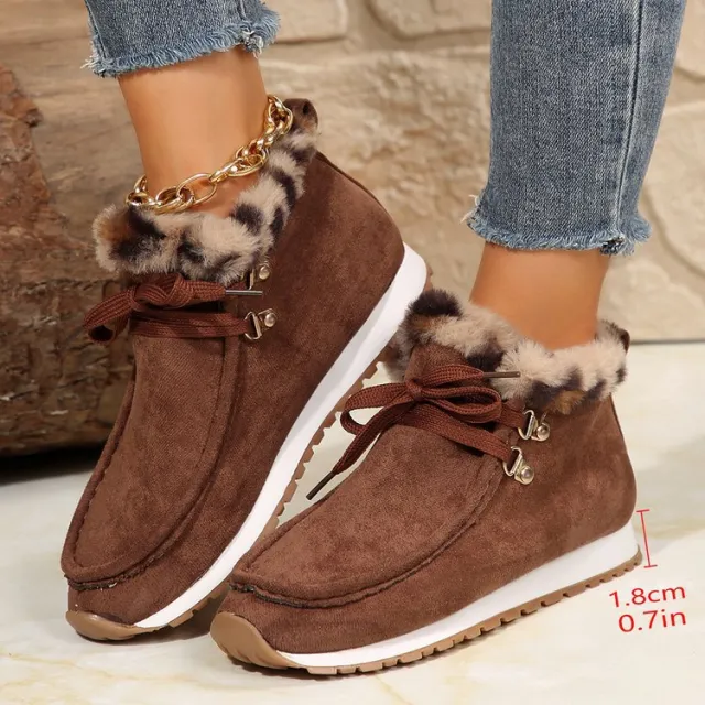 Winter Lace up Snow Boots Casual Warm Plush Flat Shoes Women's Fleece Ankle Boot Brown - Shop at LoveMi