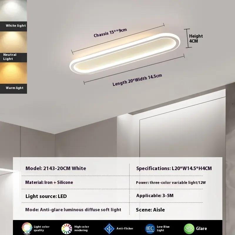 Modern Minimalist LED Strip Bedroom Cloakroom Ceiling