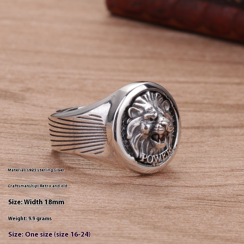 Jewelry Vintage Thai Silver Lion Head Male Female Open Loop