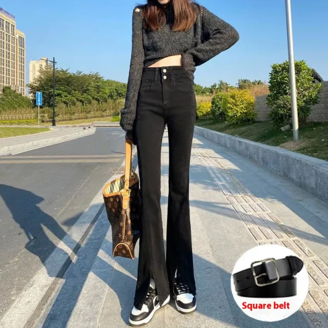 Blue Jeans Women's High Waist Slimming Stretch Split All match Skinny Black - Shop at LoveMi