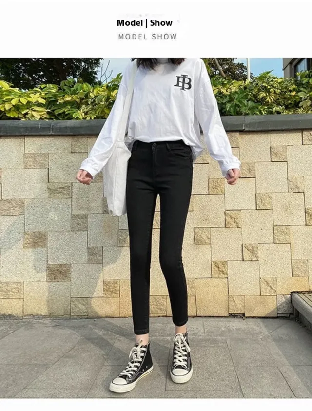 Skinny Jeans Women's Summer Thin Style Retro Black - Shop at LoveMi