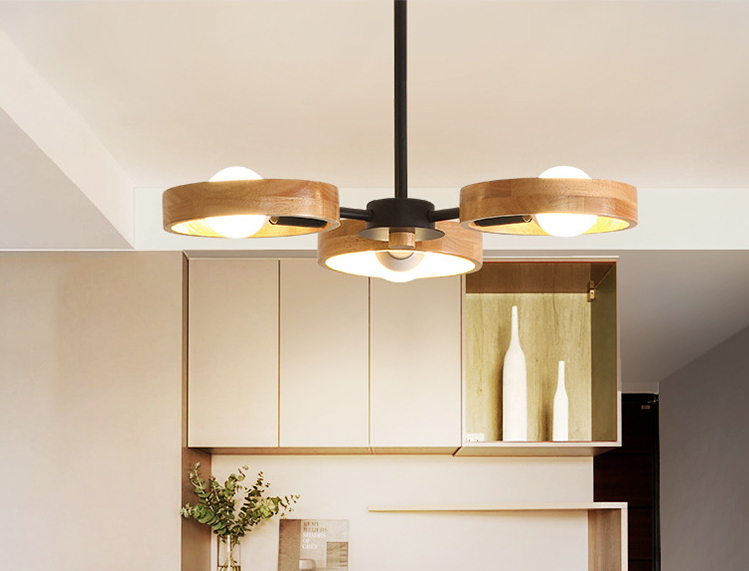 Nordic Simple Modern Original Wooden Circle Multi-head Chandelier - Image 5