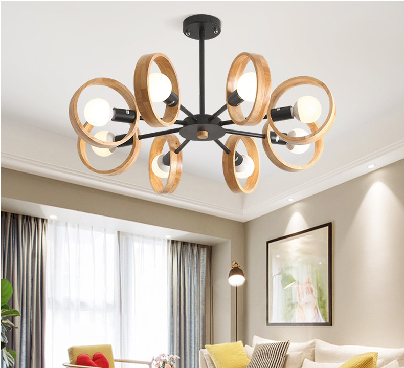 Nordic Simple Modern Original Wooden Circle Multi-head Chandelier - Image 6