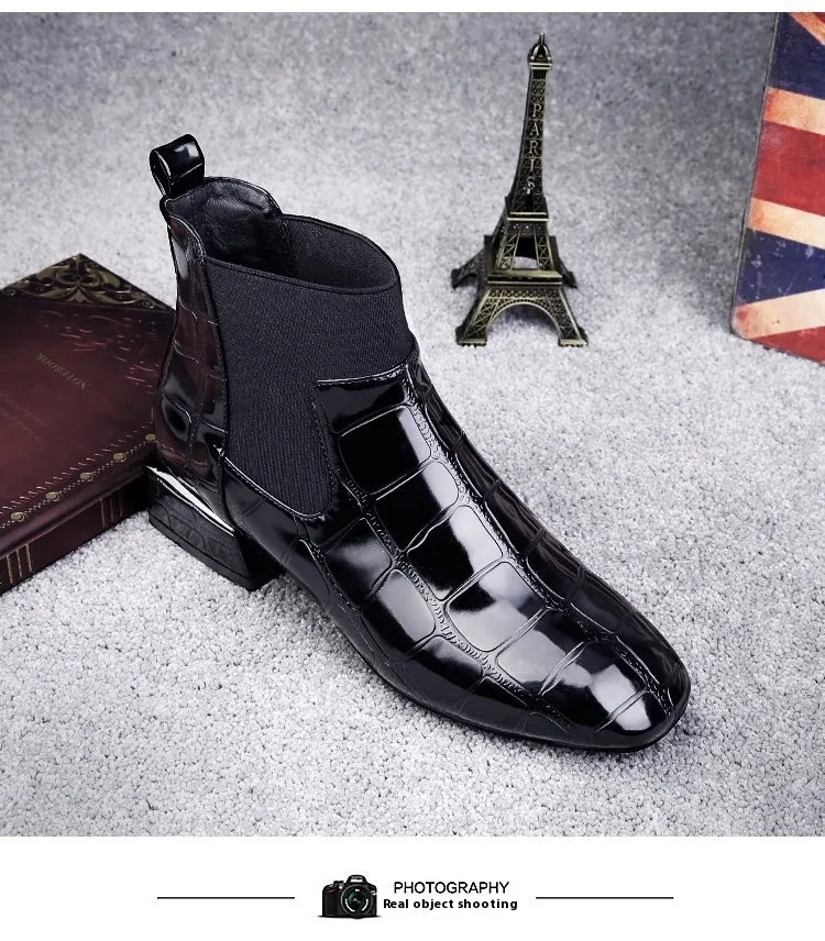 Women's Flat Square Head Side Zipper British Style Ankle Boots - Black