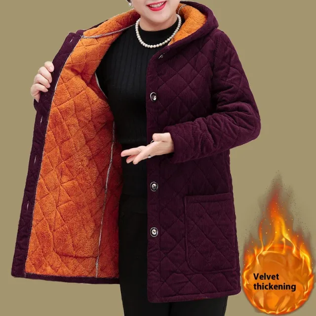 Western Style Mid length Corduroy Cotton padded Coat Middle aged And Elderly Purple - Shop at LoveMi