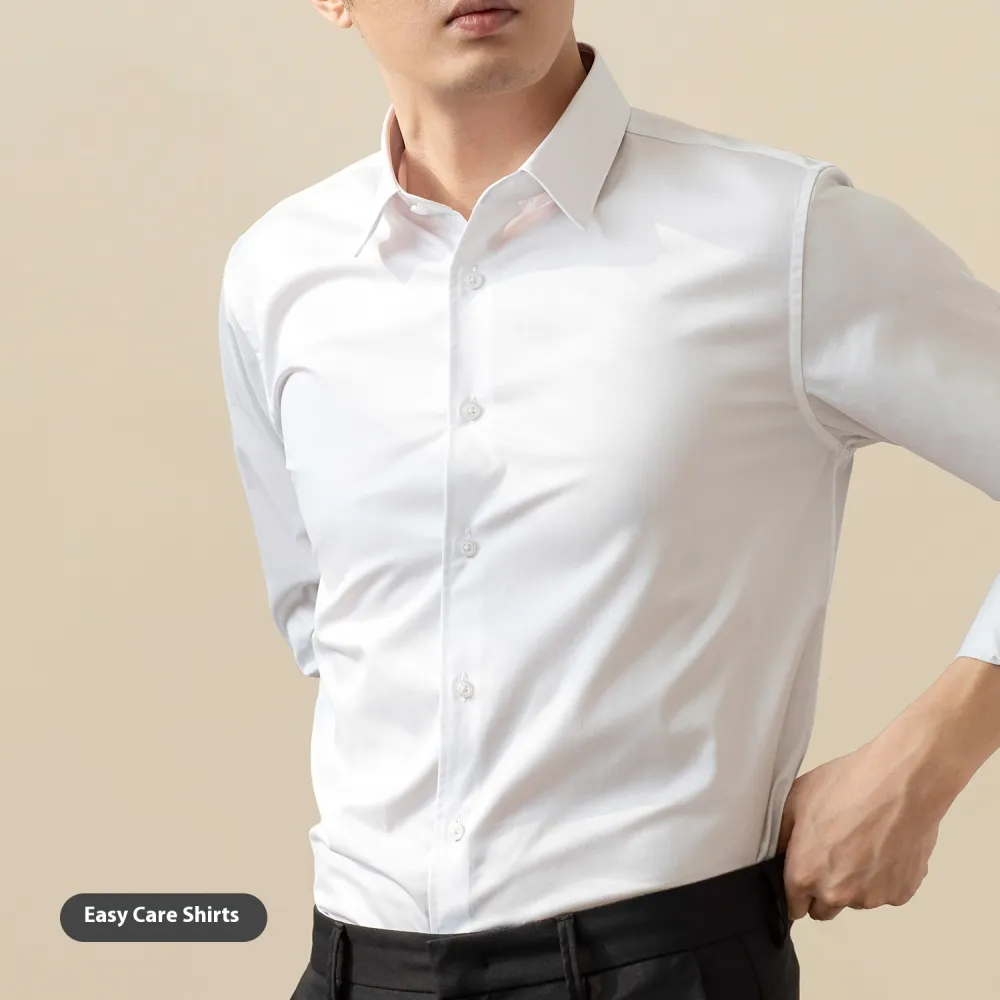 Long Sleeve White Shirt Men's Solid Color Stretch Slim-fitting Iron-free Anti-wrinkle Business Casual Men's Business Wear