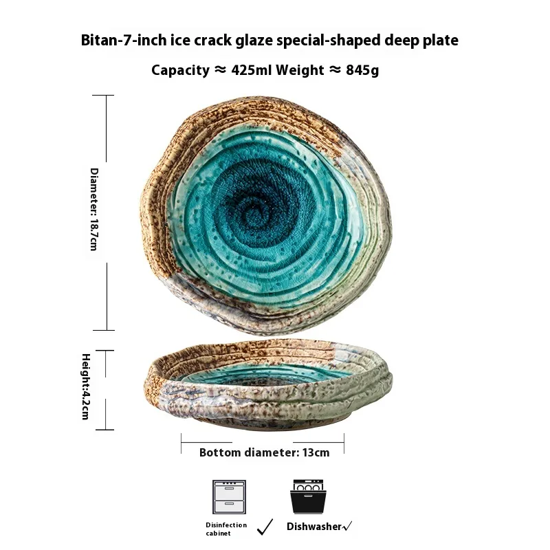 Retro Ceramic 7-inch Ice Crack Shaped Salad Dish - Blue