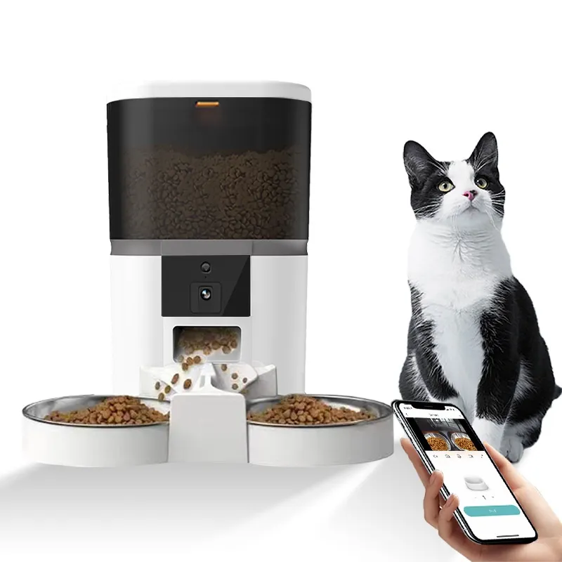 Pet Smart Feeder Cat And Dog Automatic Feeding Machine - White 4L Double Feeding