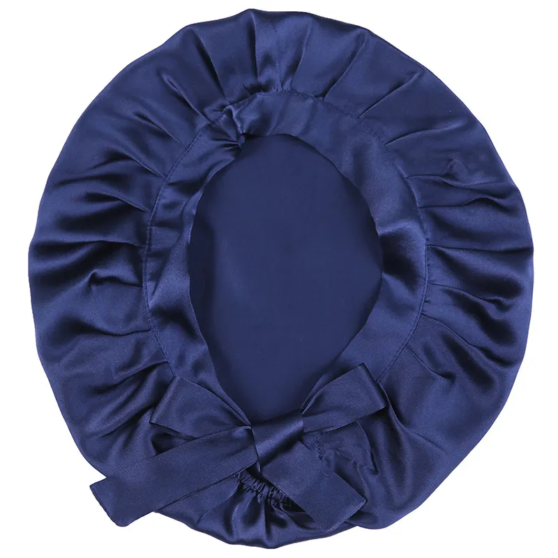 Women's Solid Colour Hair Care Silk Nightcap - Dark Navy Blue