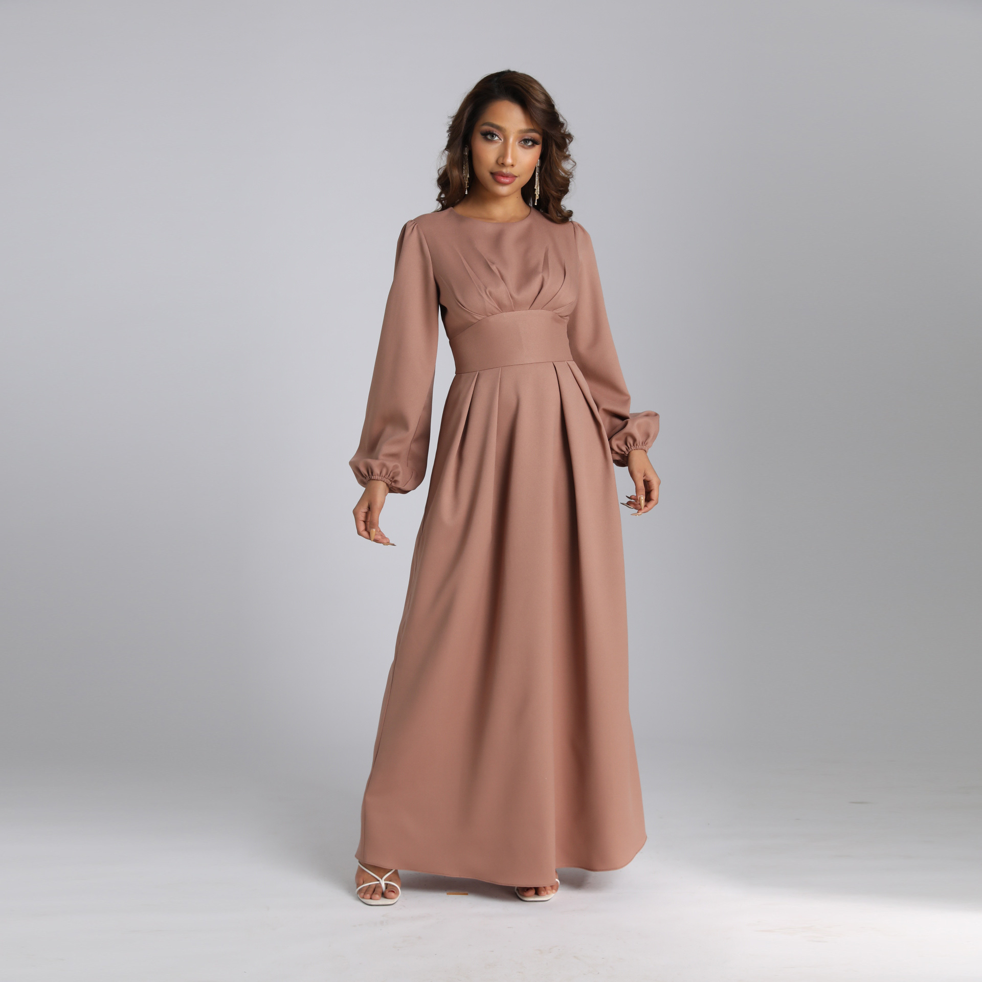 Slim Waist Solid Color Elegant Dress