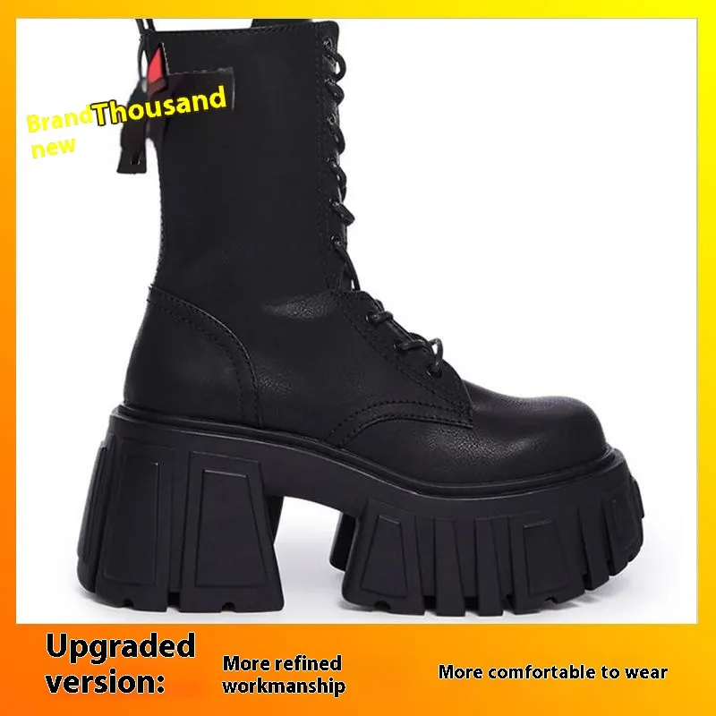 Ultra-light Thick Bottom British Mid-calf Martin Boots - Black