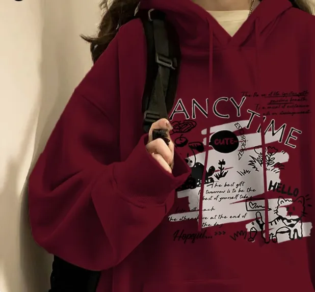 Hoodie Women Autumn And Winter Fashion Fashion Plus Cashmere Is Slimming Shoulders Thin Doodle Cat - Shop at LoveMi