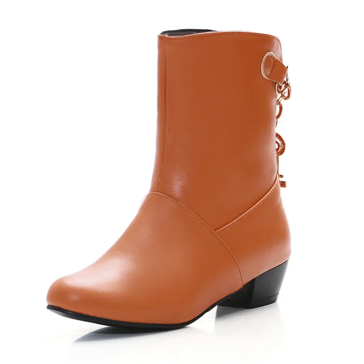 Women's Low-heeled Premium PU Ankle Boots - Orange