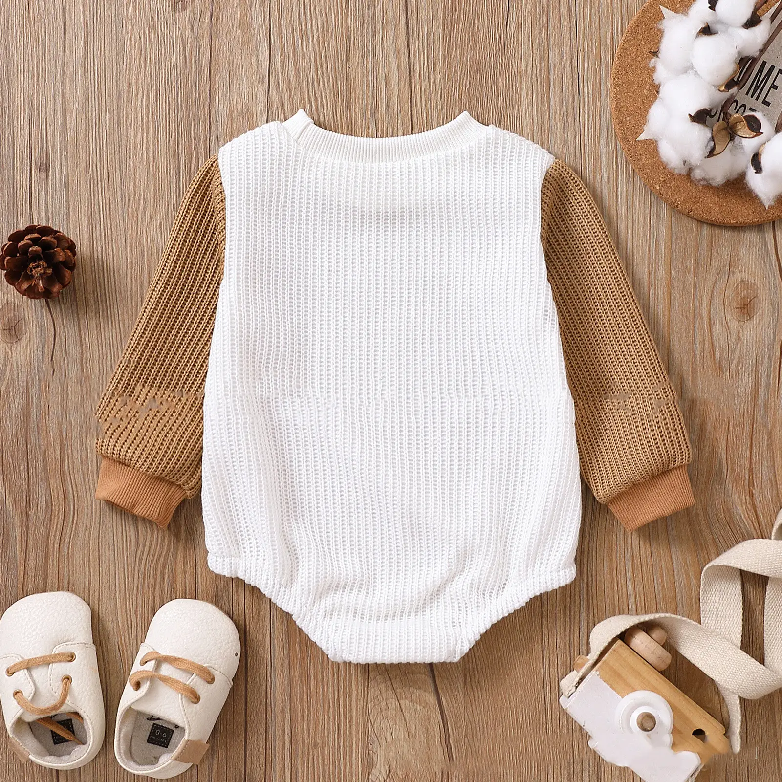 Infant Neutral Men's And Women's Green Brown Color Matching Sweater