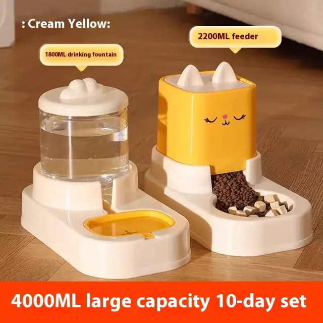 Water Dispenser Cat Food Automatic Feeder Cream Yellow Feeder - Shop at LoveMi