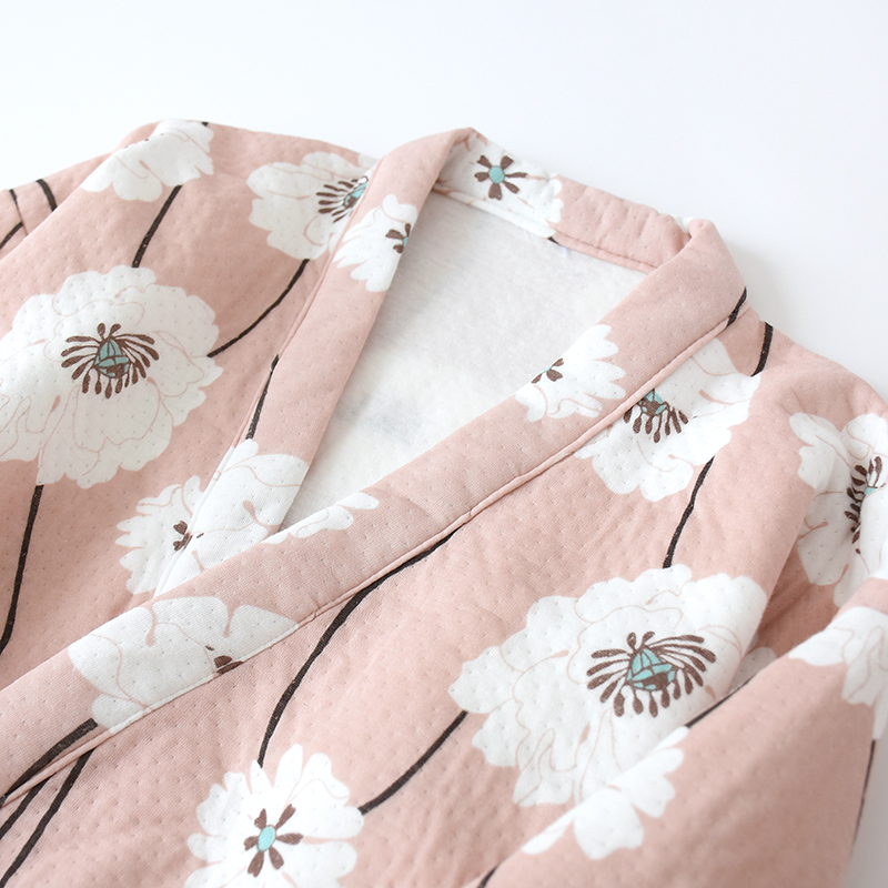 Winter Warm Striped Kimono Crop Clothes Air Layer Pajamas