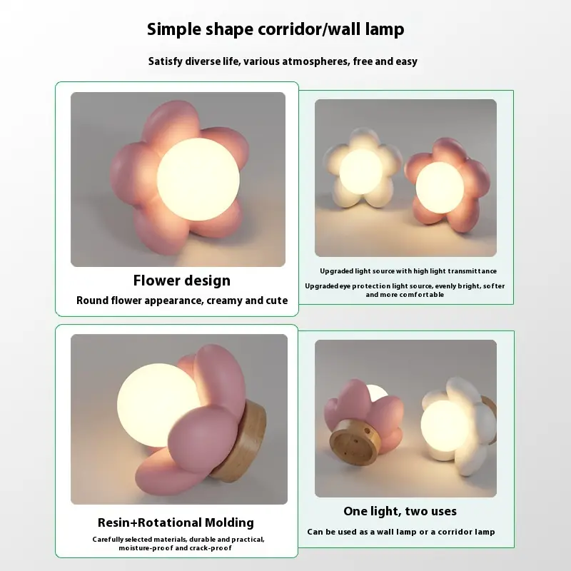 Pure Goods Wall Lamp Bedside Lamp Children Bedroom Light Simple Modern Lamp Cream Style Flower Lamp