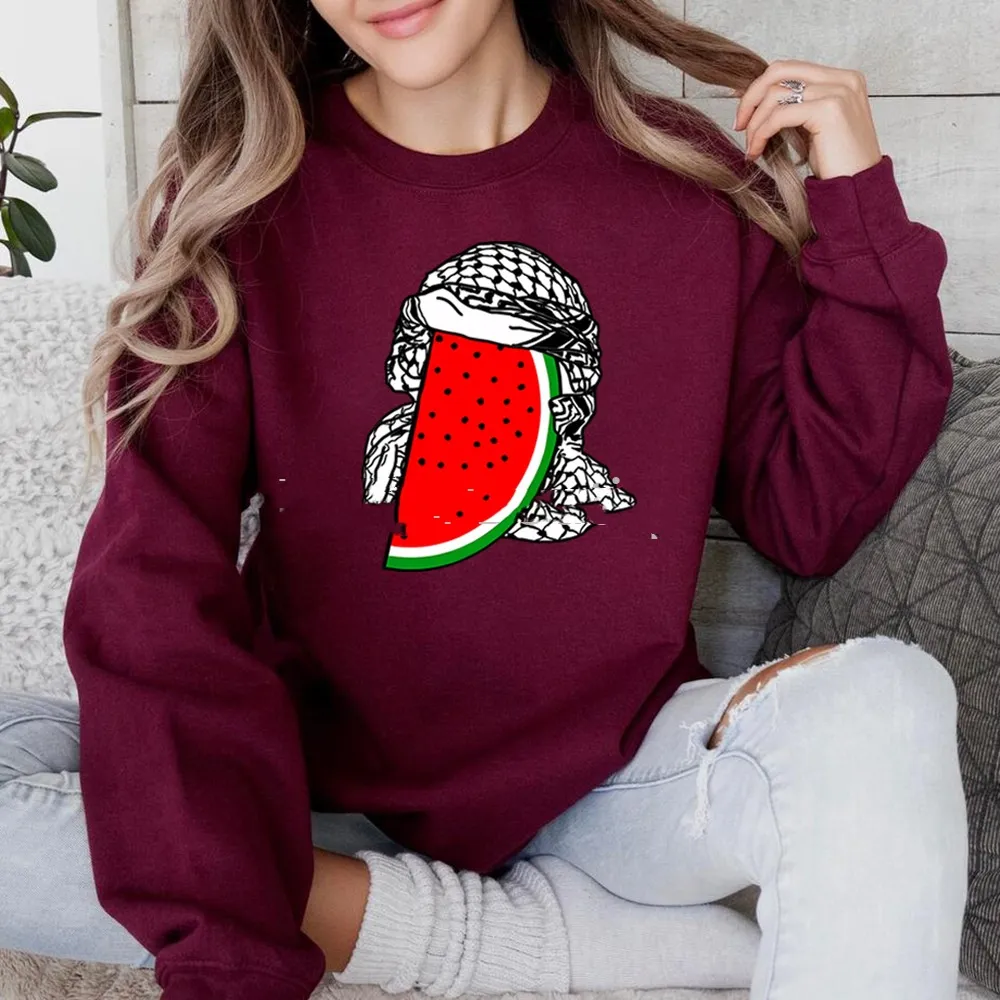 Women's Watermelon Scarf Printed Top Long Sleeve - Burgundy
