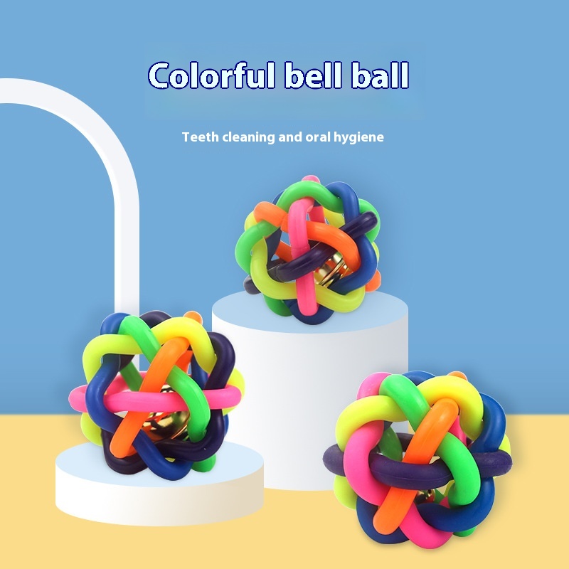 Pet Toy Ball Colorful Woven Ball Colorful Bell