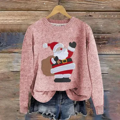 Creative Christmas Men's And Women's Loose Round Neck Sweater - Pink