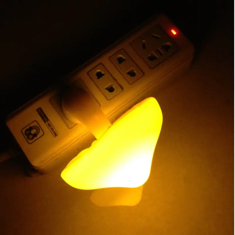 LED Night Light Mushroom Wall Socket Lamp EU US Plug Warm White Light-control