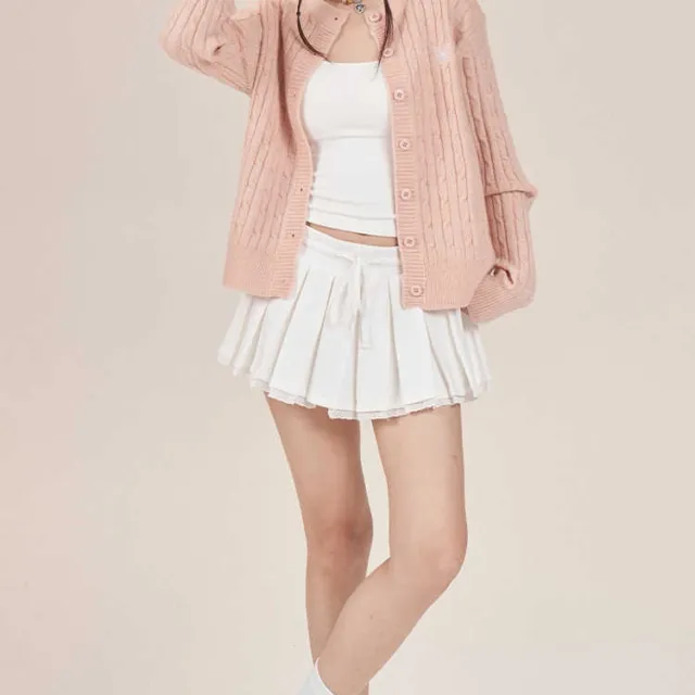 New High Waist Slimming Elegant Sweet And Spicy Lace Edge A Line Pleated Short Skirt For Women White - Shop at LoveMi