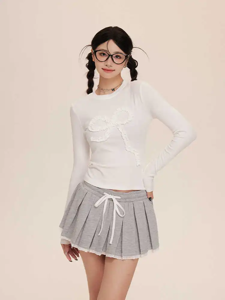 New High Waist Slimming Elegant Sweet And Spicy Lace Edge A- Line Pleated Short Skirt For Women - Gray